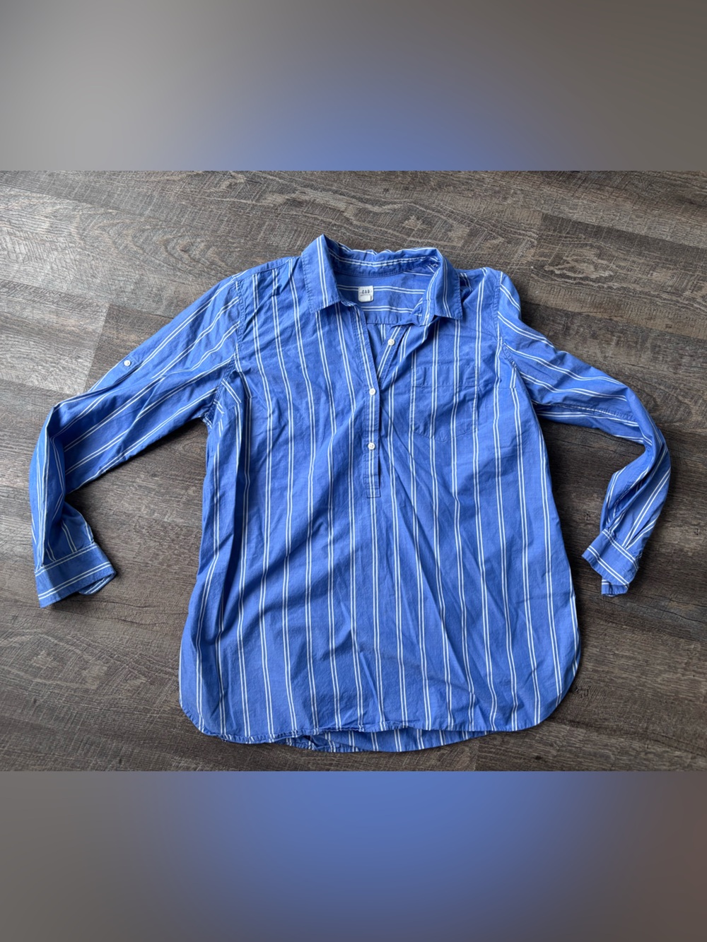 GAP Maternity Blue and White Striped Button-Down Shirt M - Picture 1 of 4